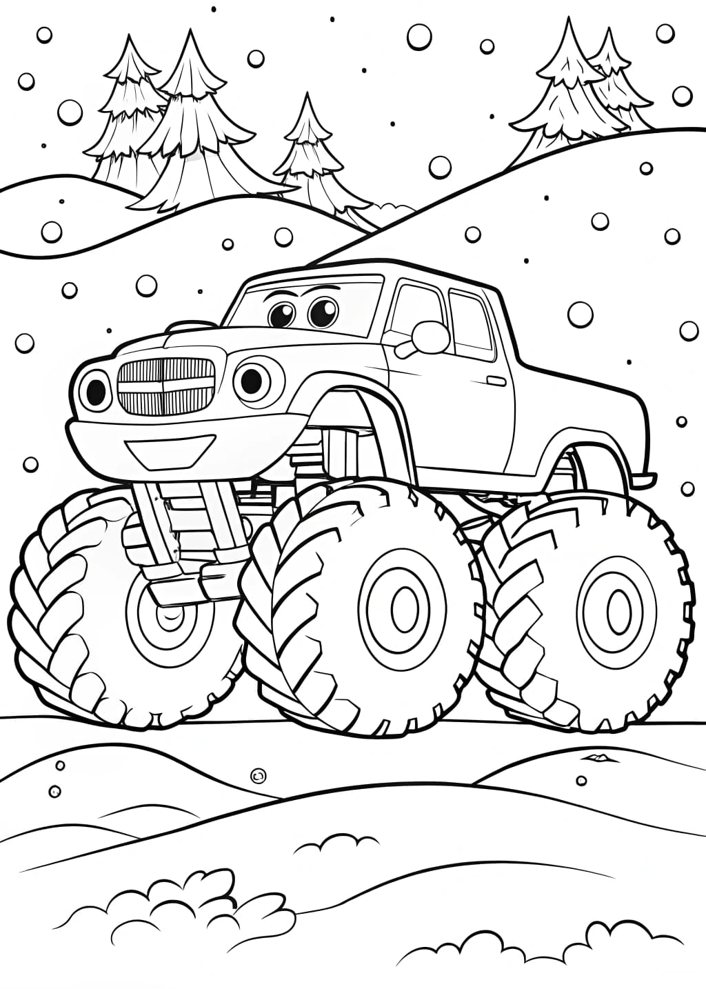 Ice And Snow Monster Truck Coloring Page