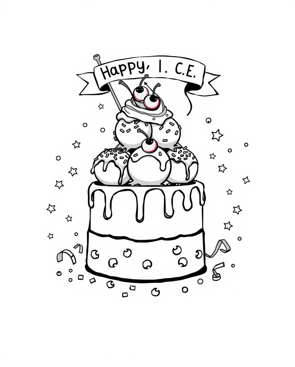 Ice Cream Cake Coloring Page for Fun Coloring