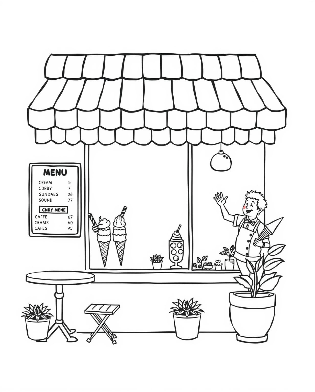 Ice Cream Shop Coloring Page for Fun and Creativity
