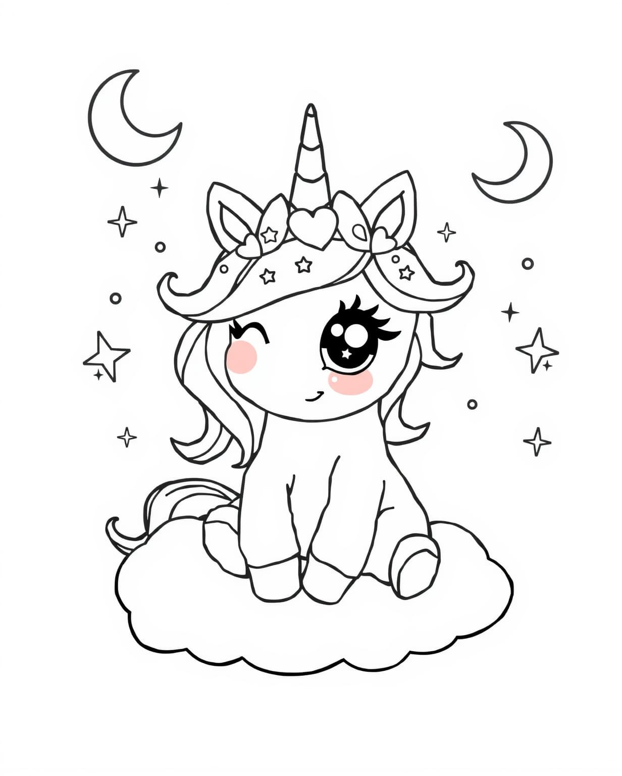 Kawaii Cute Baby Unicorn Coloring Page