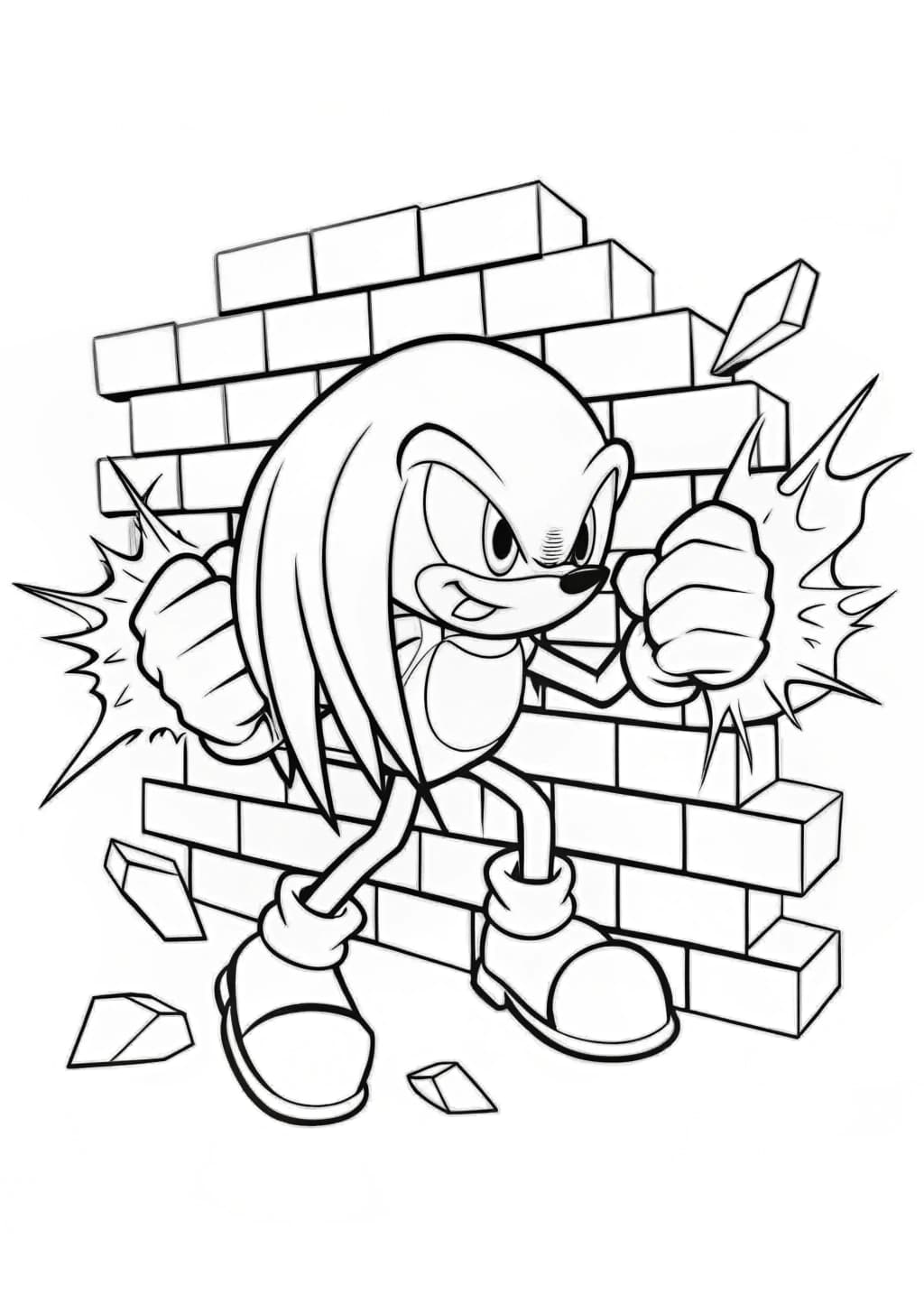 Knuckles Punching Through Wall Coloring Page