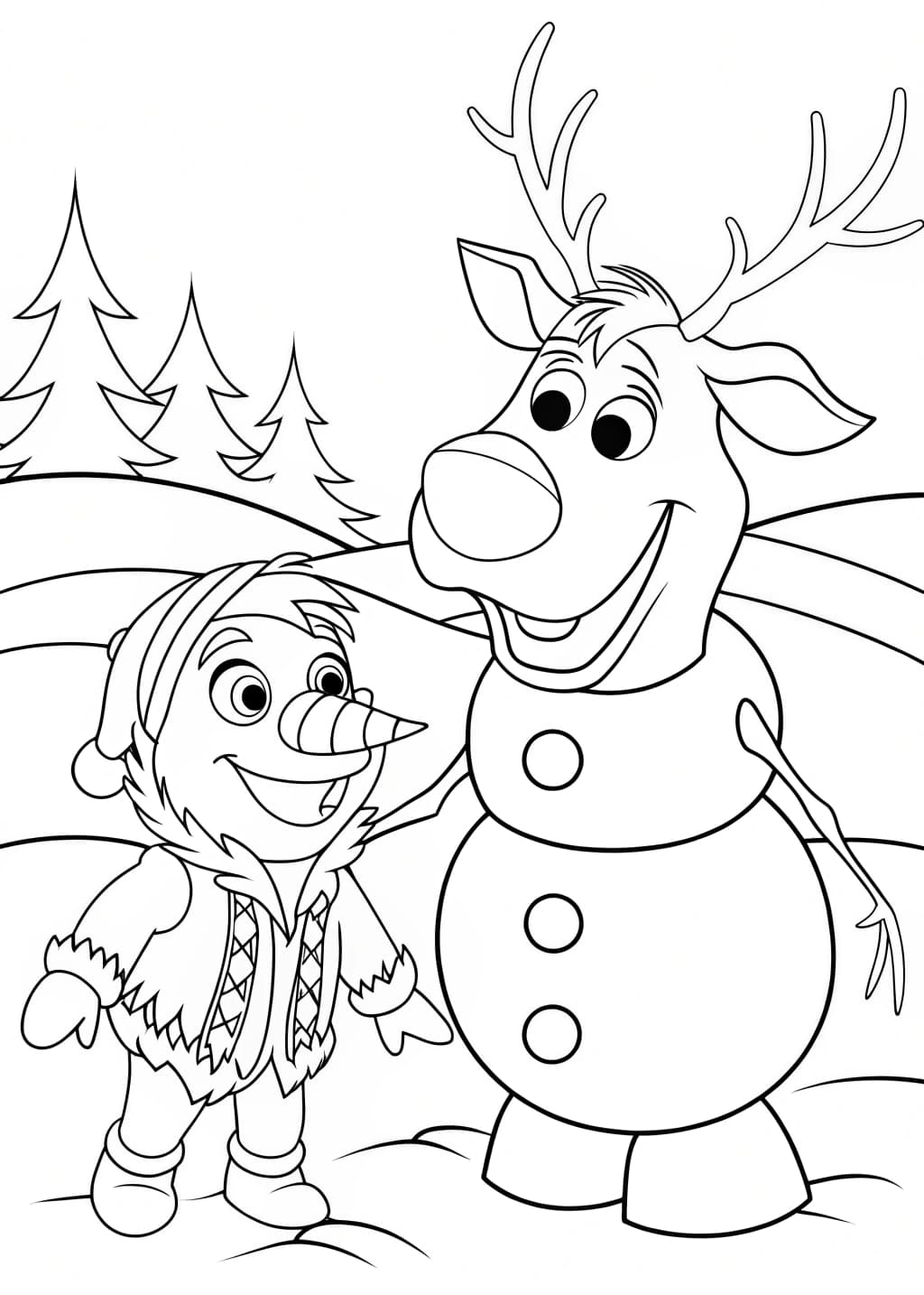 Kristoff and Sven in the Snow Coloring Page