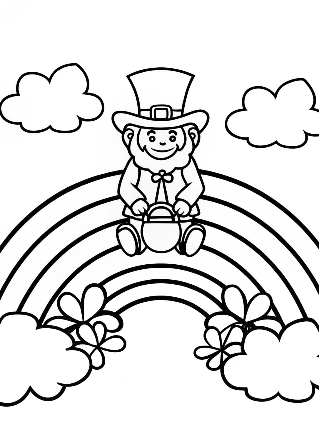 Leprechaun Sitting On A Rainbow Coloring Page