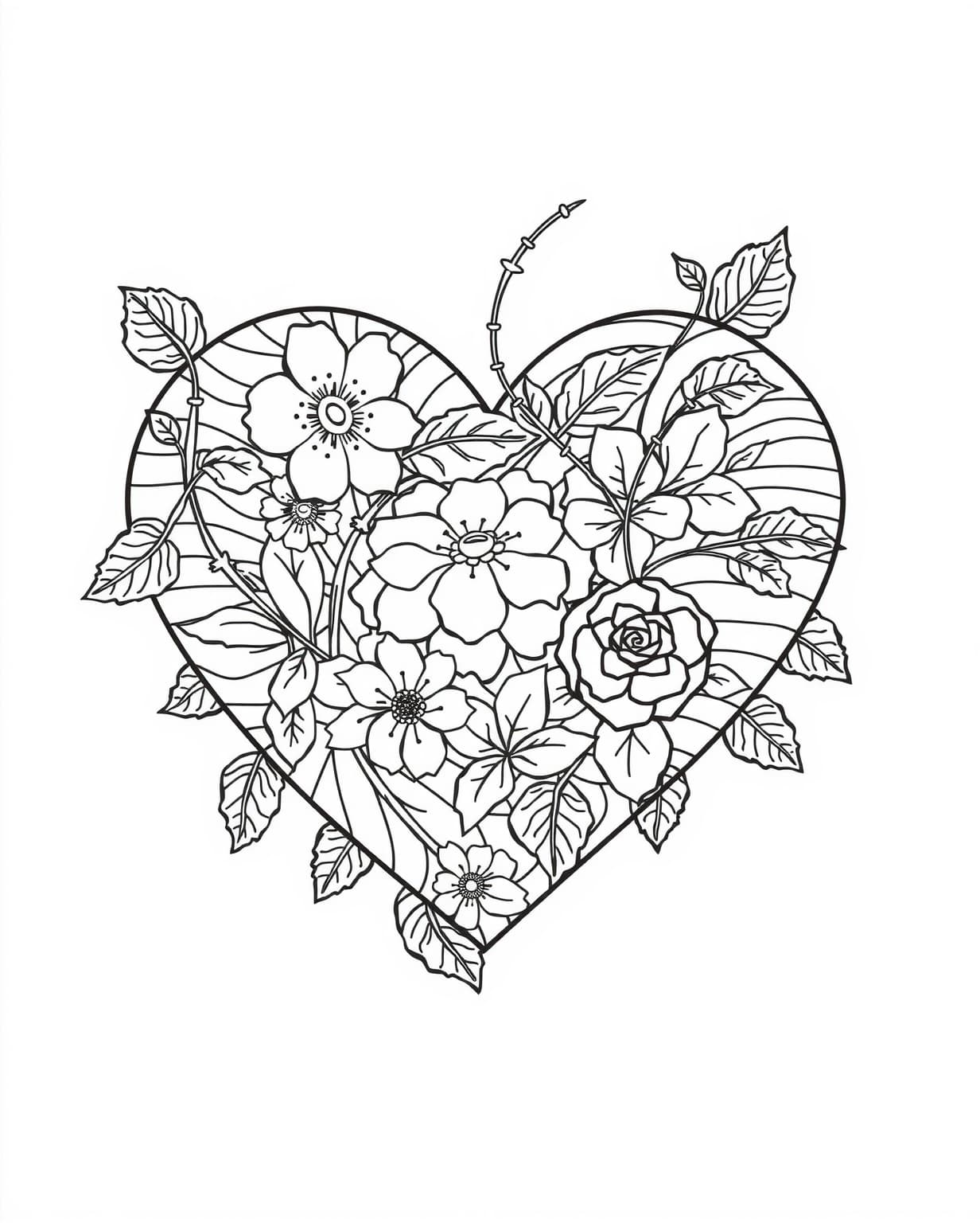 Love Blooms Flower Heart Coloring Page