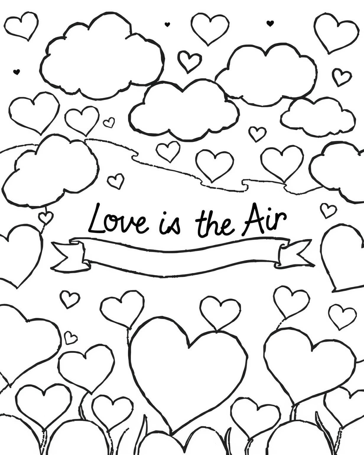 Love Is In The Air Cloud And Hearts Coloring Page