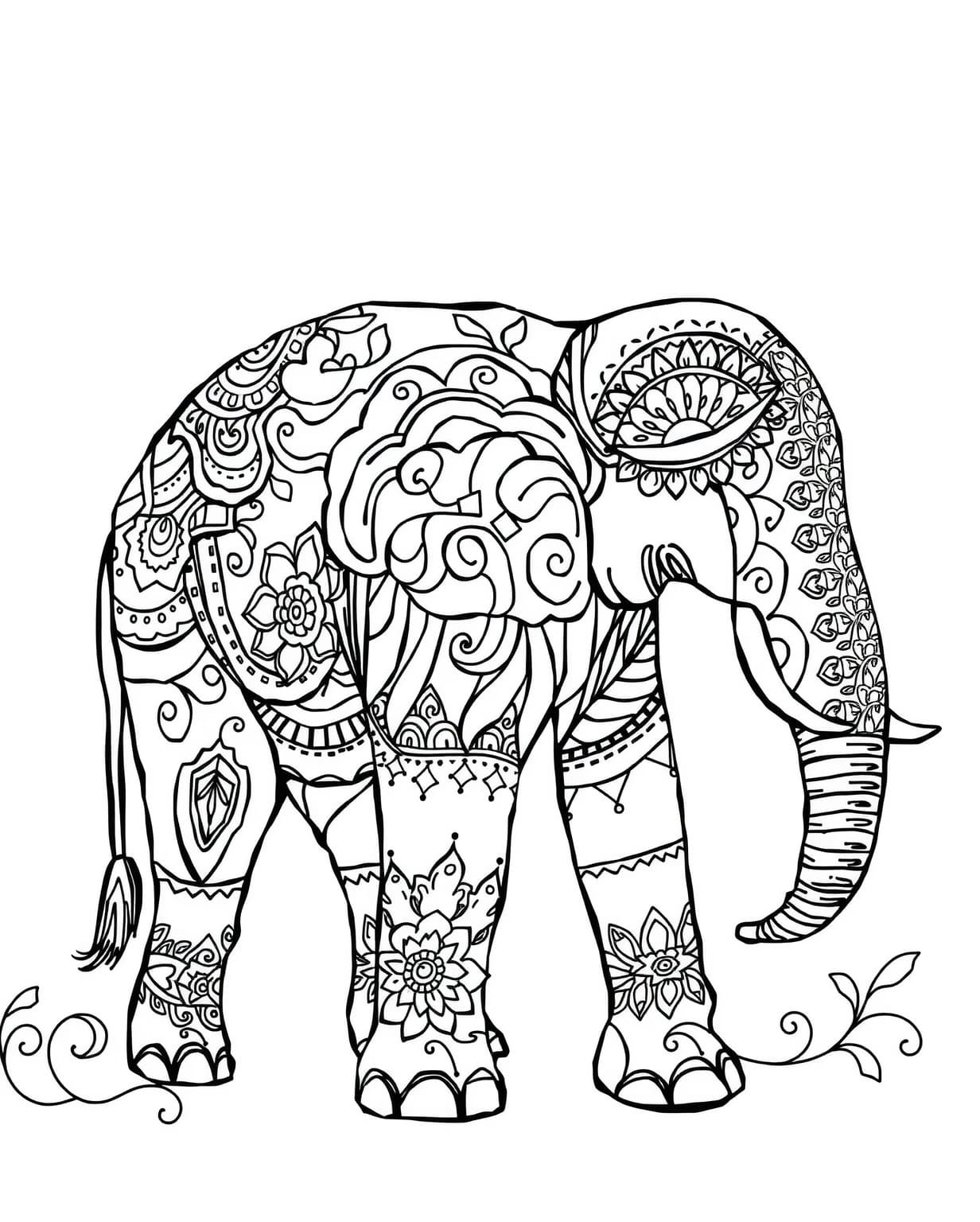 Majestic Elephant with Ornate Patterns Coloring Page