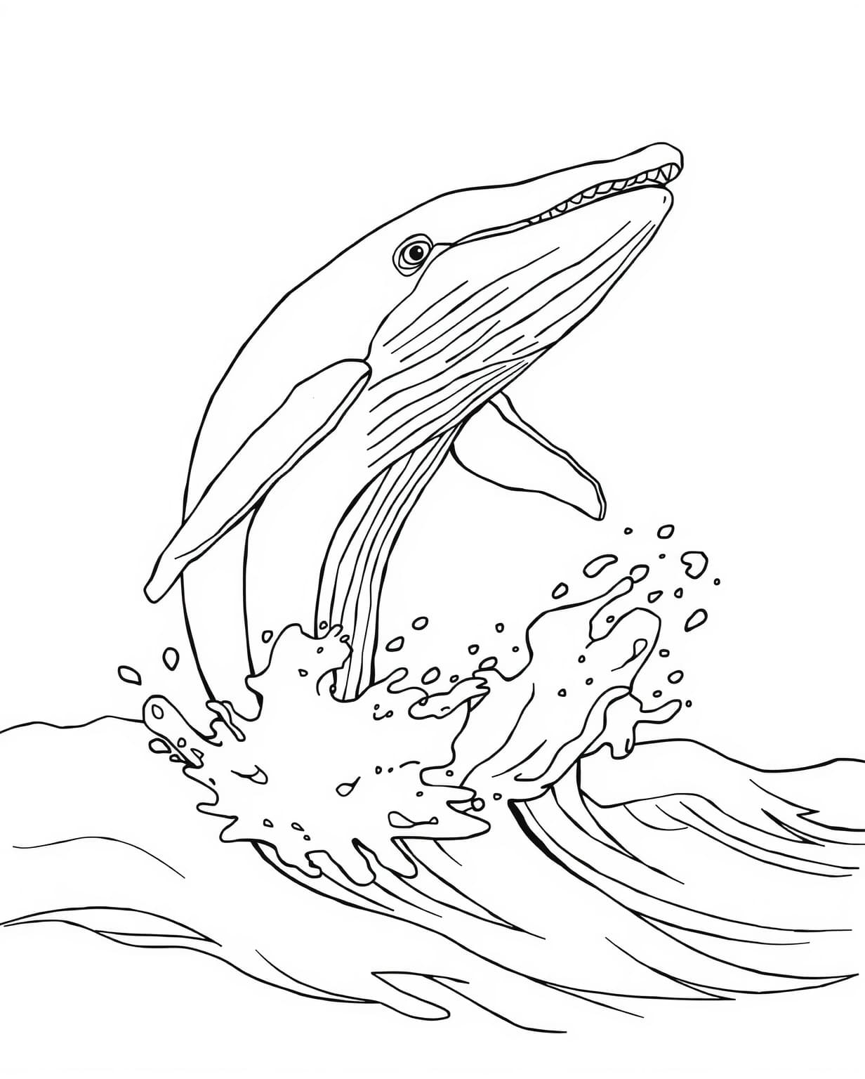 Majestic Whale Breaching Ocean Waves Coloring Page
