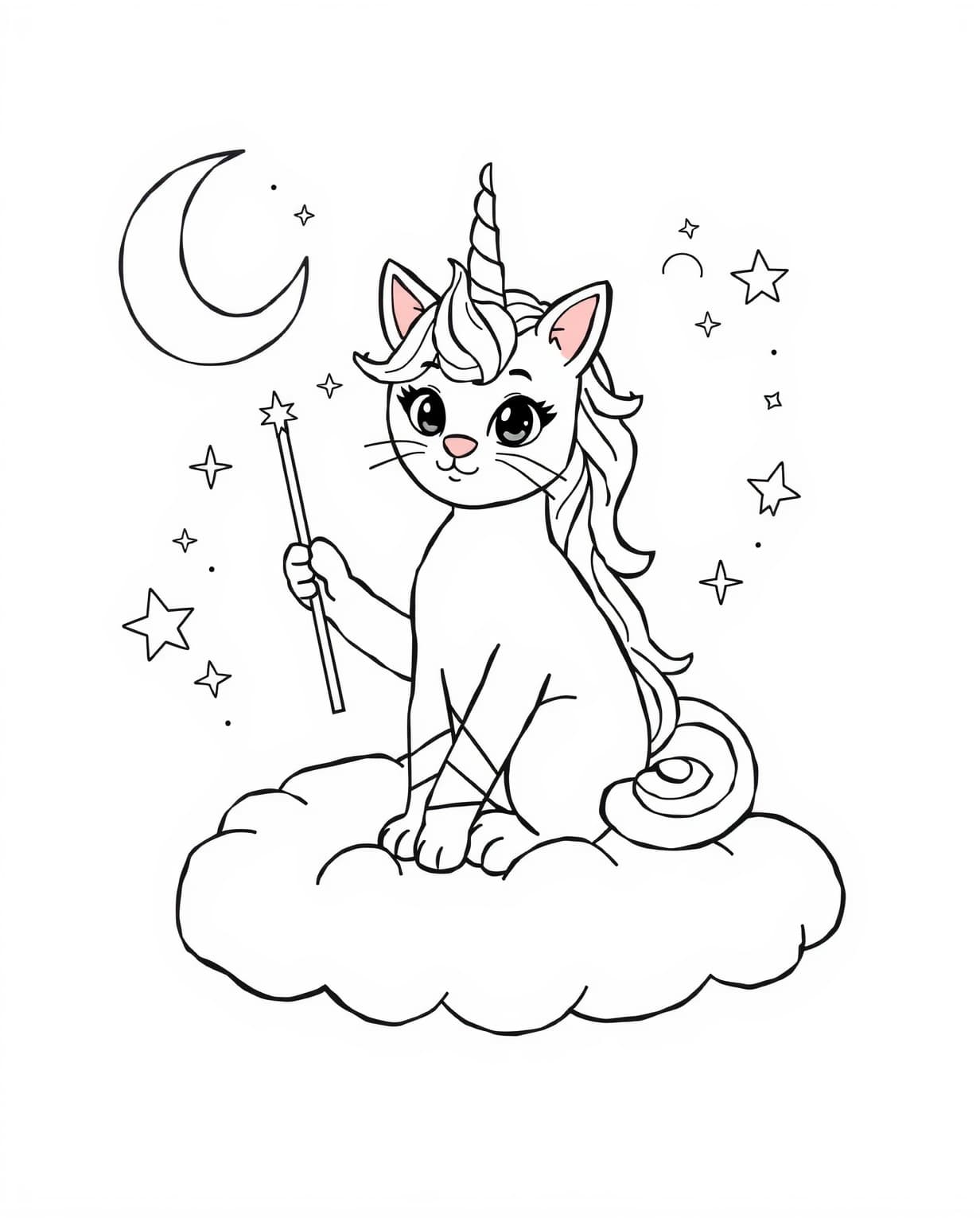 Make A Wish With This Unicorn Cat Coloring Page