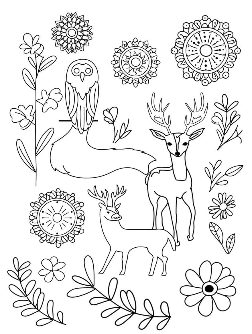 Mandala-Inspired Forest Animals Coloring Page