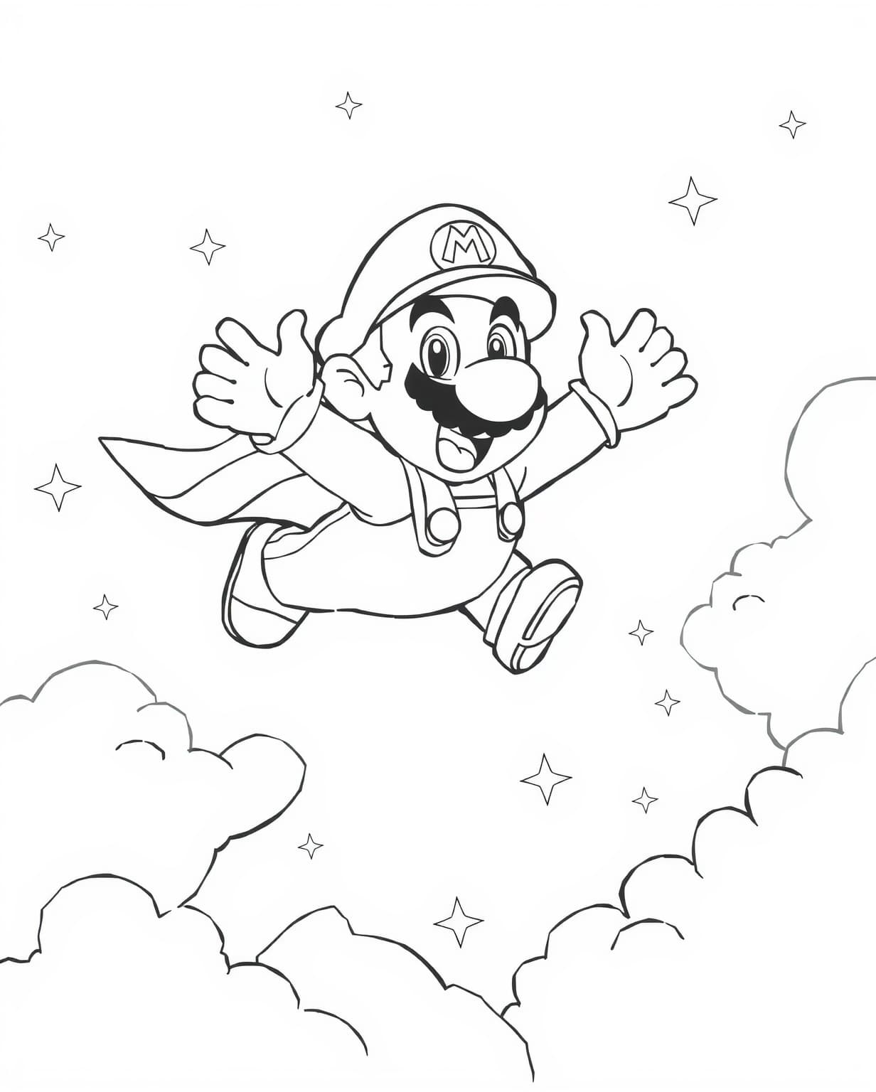 Mario Flying with a Super Cape Coloring Page
