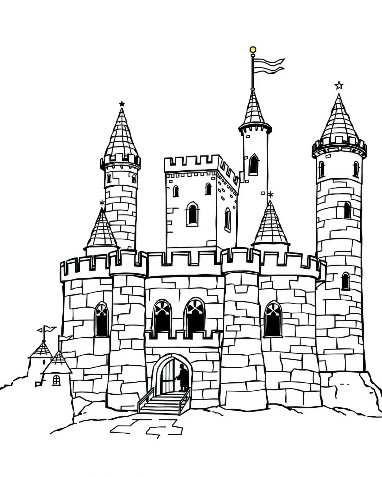 Medieval Castle Building Coloring Page