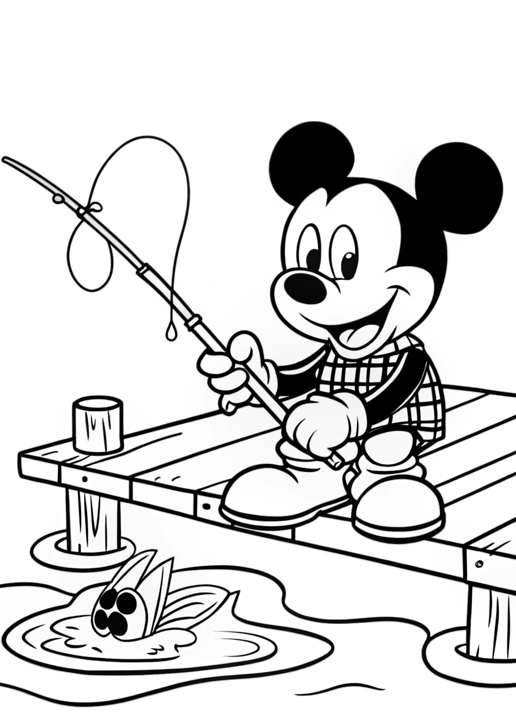 Mickey Mouse Fishing by a Pond Coloring Page