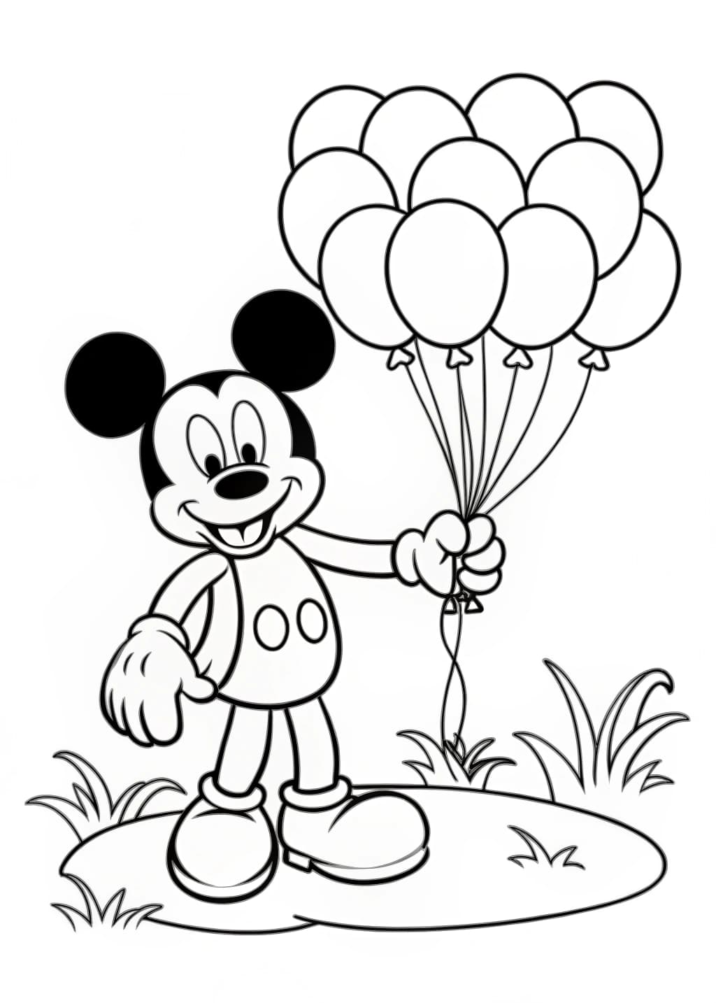 Mickey Mouse Holding Balloons Coloring Page