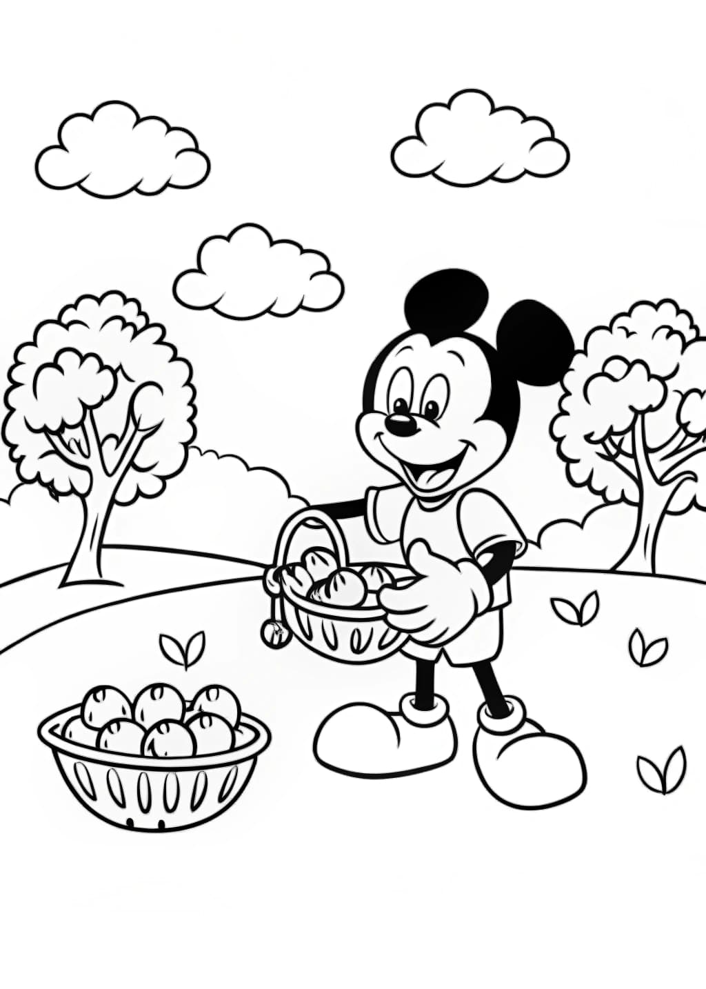 Mickey Mouse Picking Apples Coloring Page
