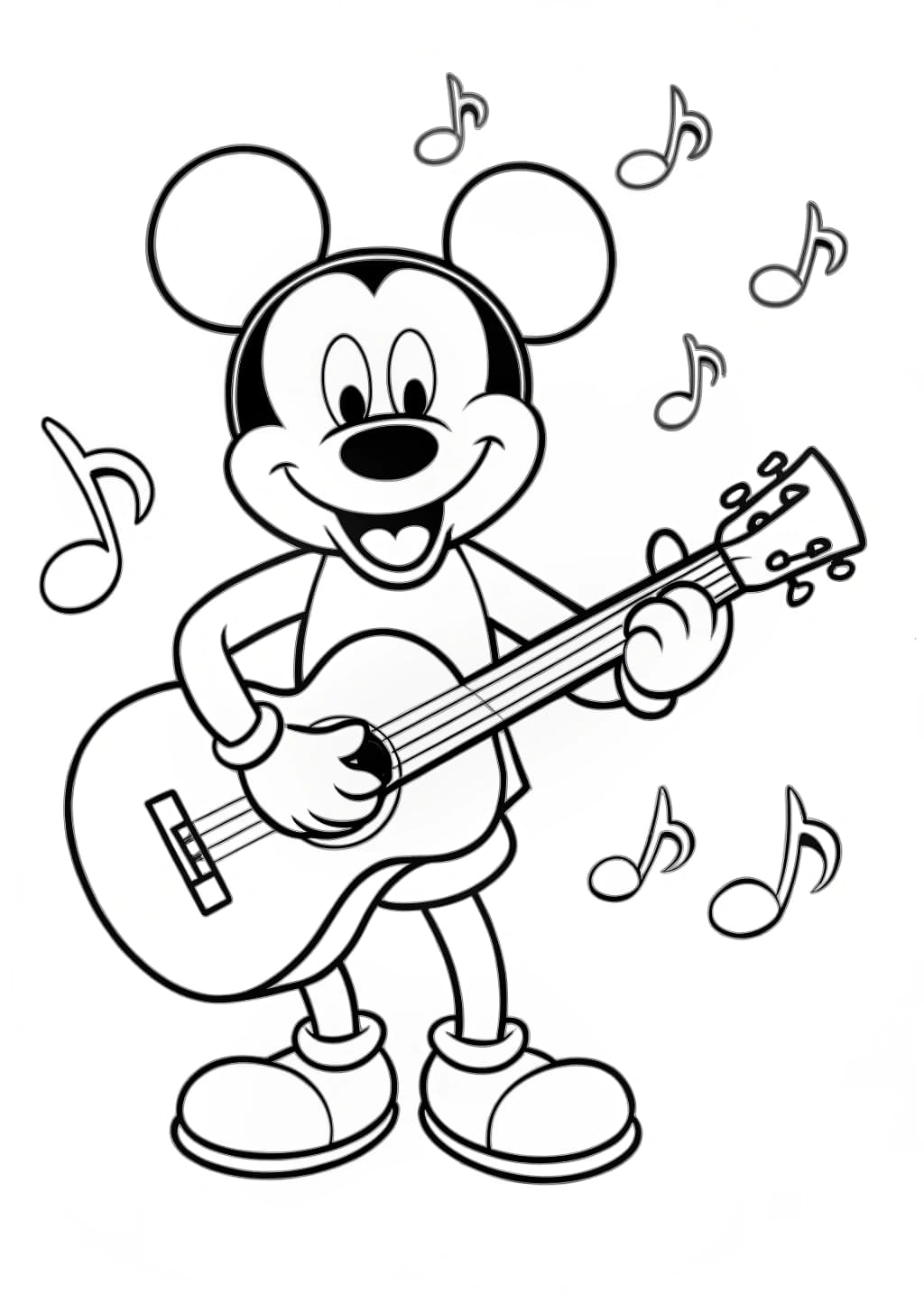 Mickey Mouse Playing a Guitar Coloring Page
