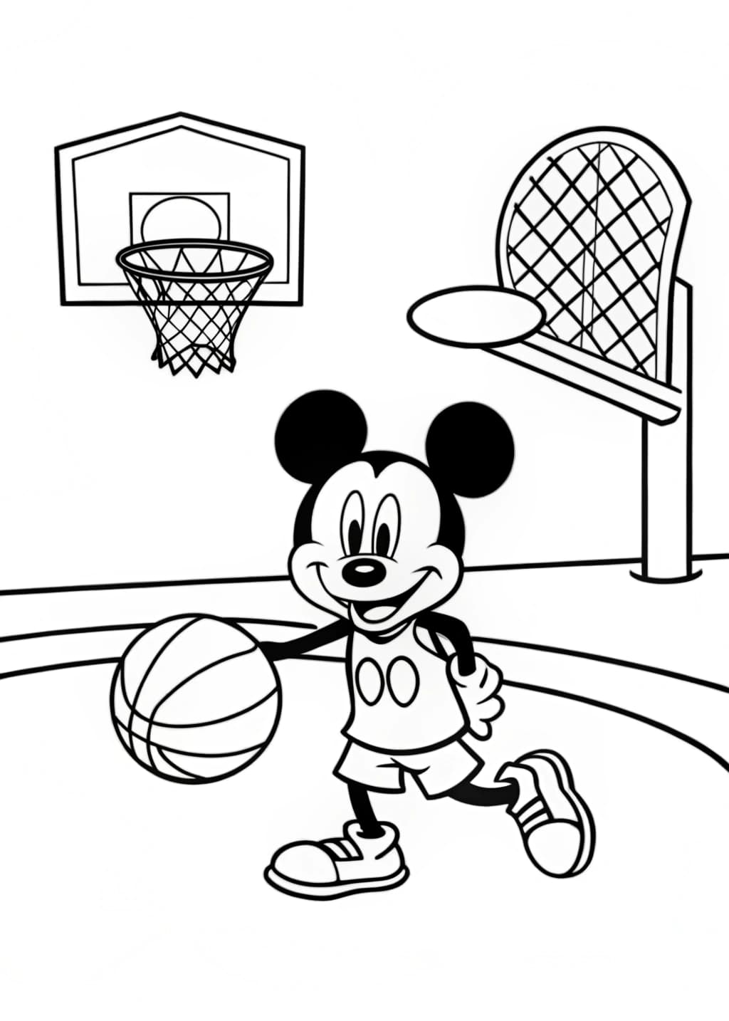 Mickey Mouse Playing Basketball Coloring Page