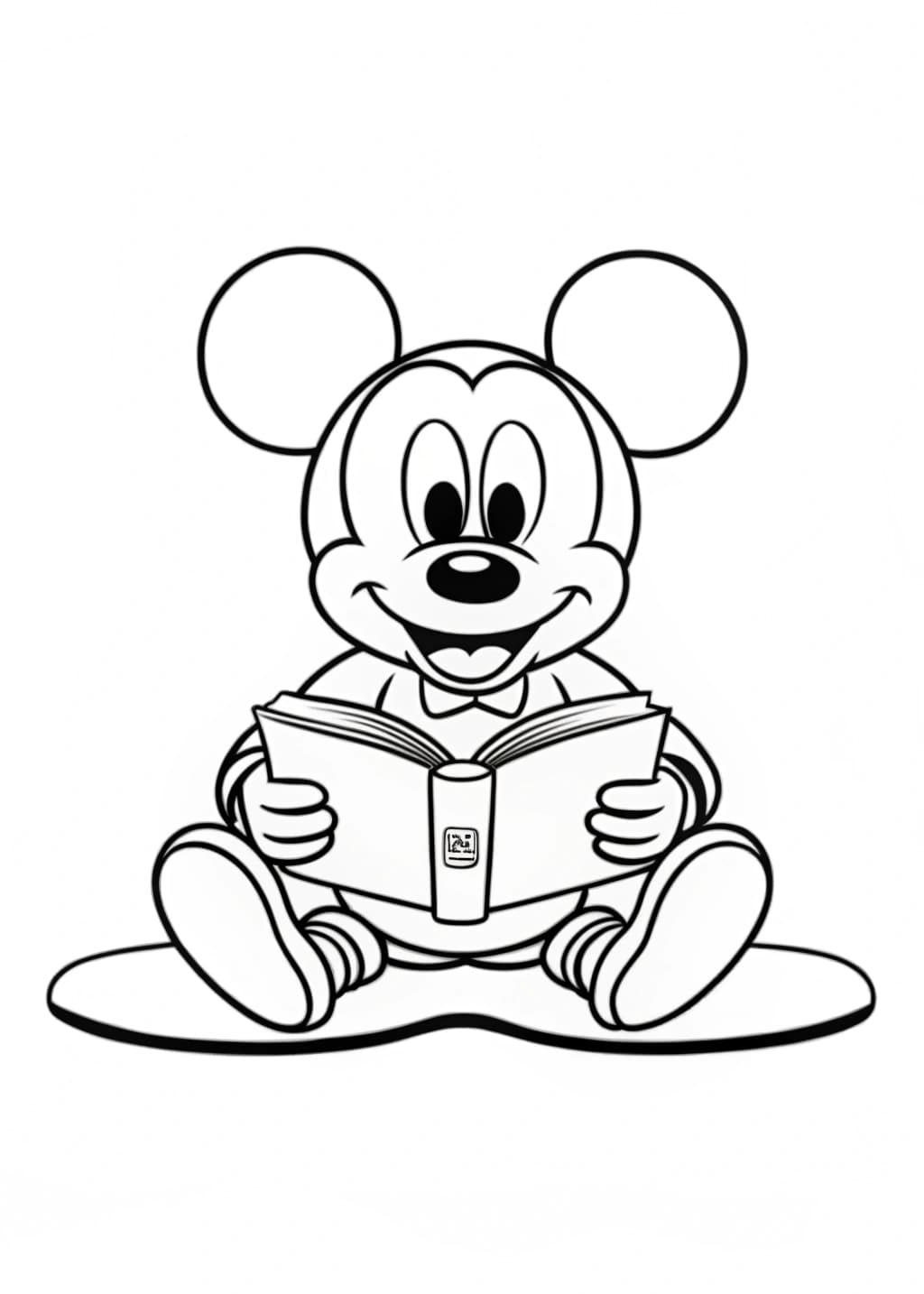Mickey Mouse Reading a Book Coloring Page