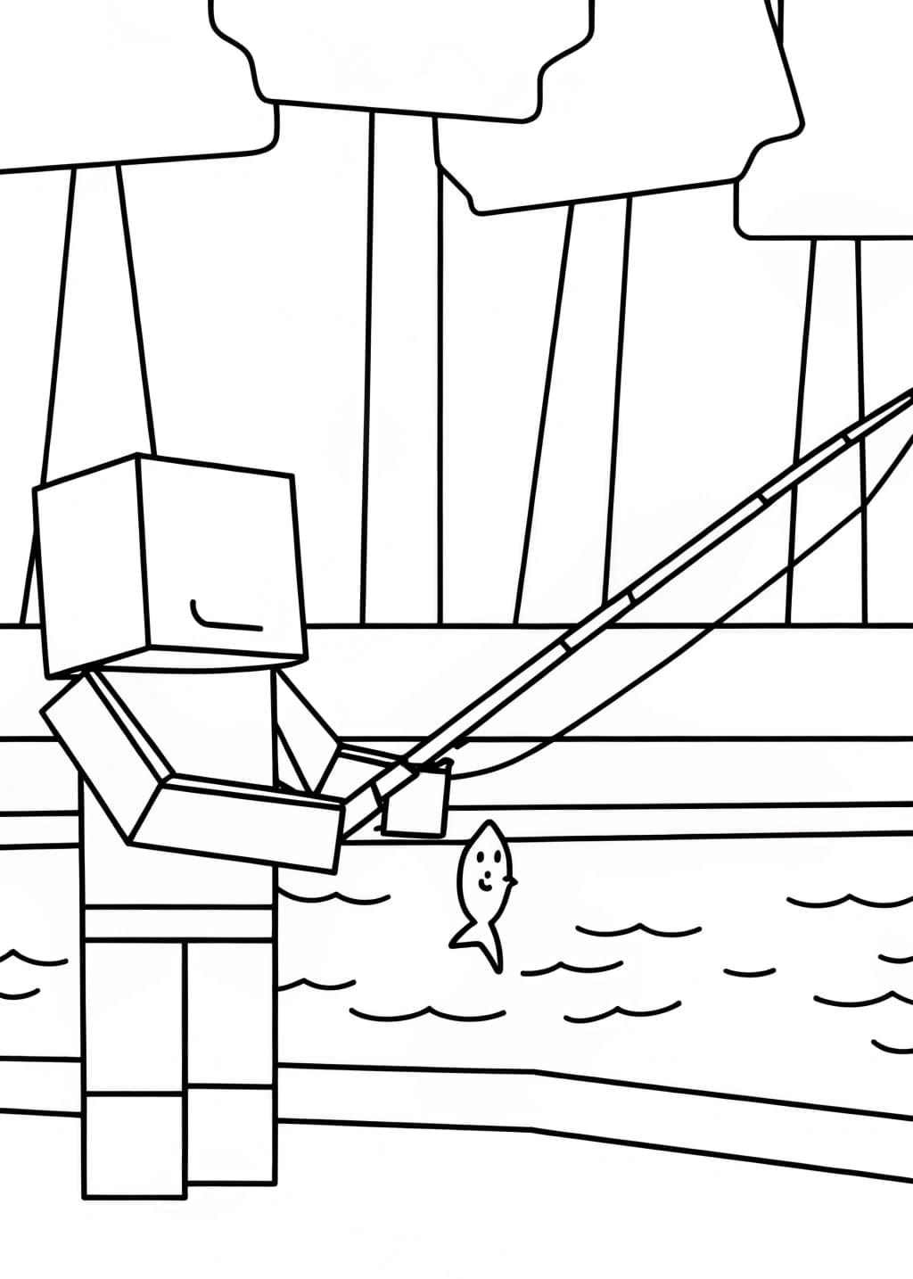 Minecraft Steve Fishing Coloring Sheet