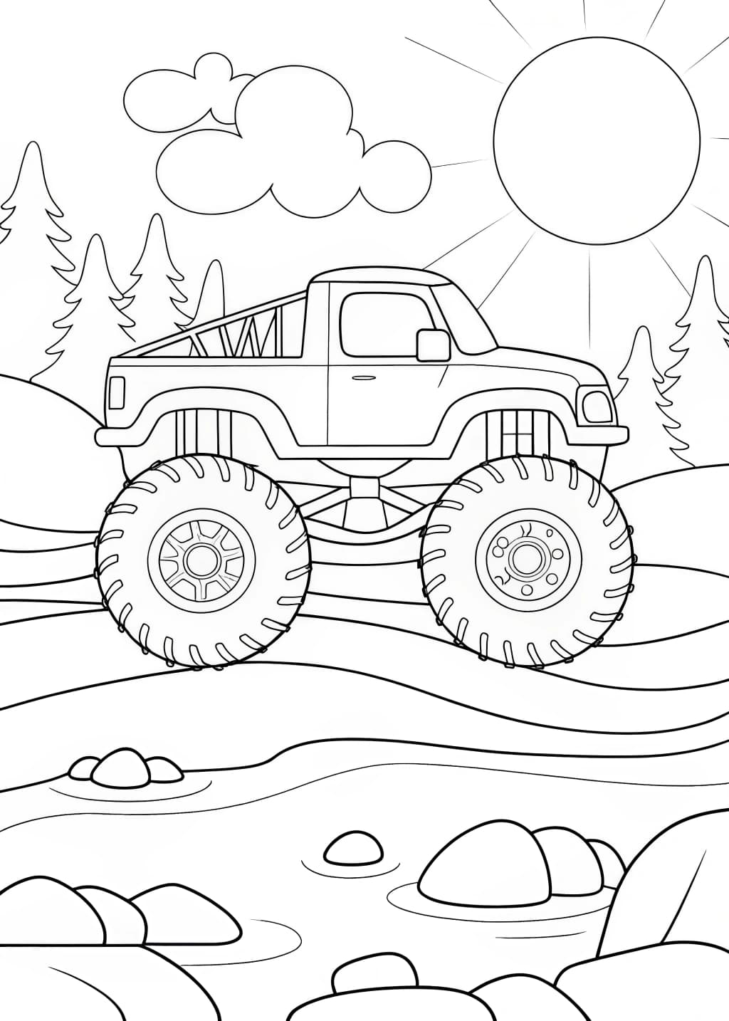 Monster Truck By A River Coloring Page