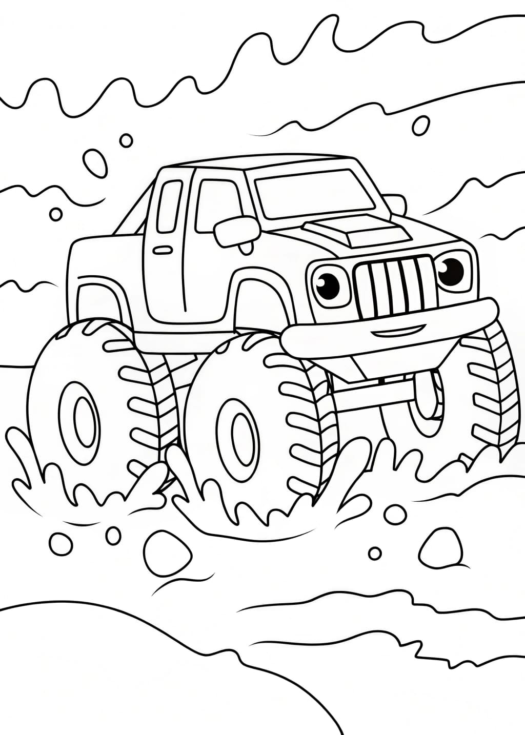 Monster Truck Driving In The Mud Coloring Page