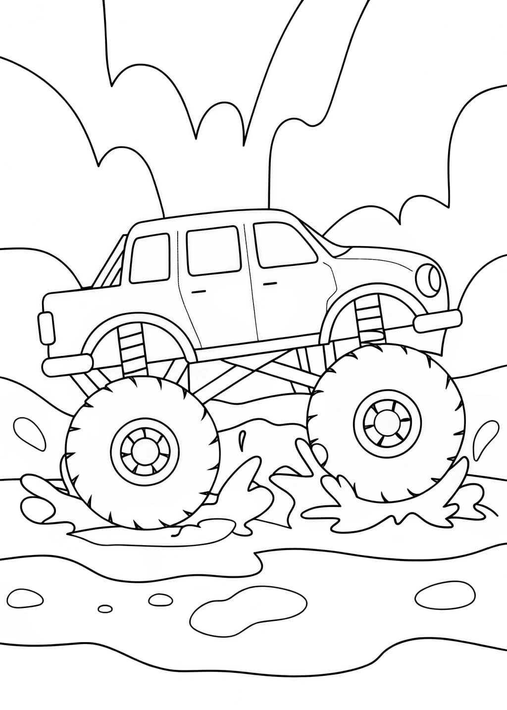 Monster Truck In A Big Mud Puddle Coloring Page