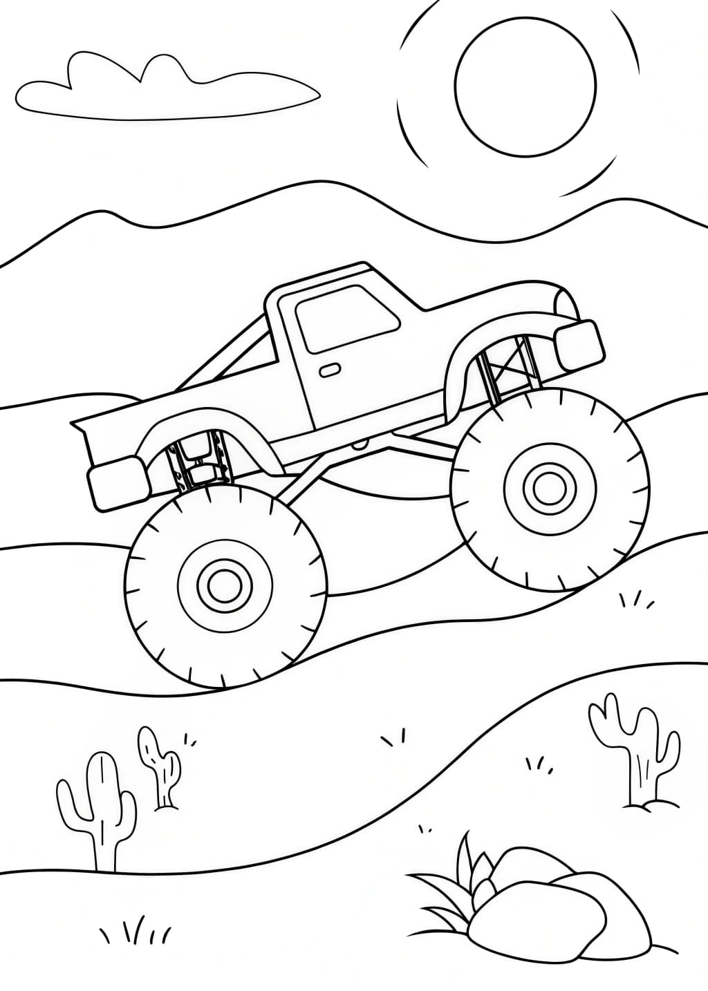 Monster Truck In The Desert Coloring Page