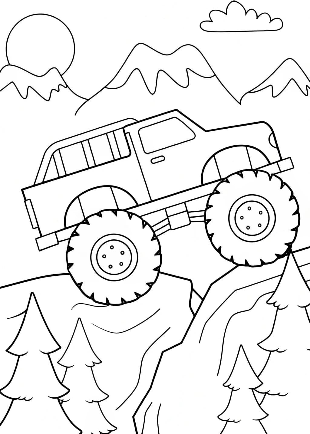 Monster Truck In The Mountains Coloring Page