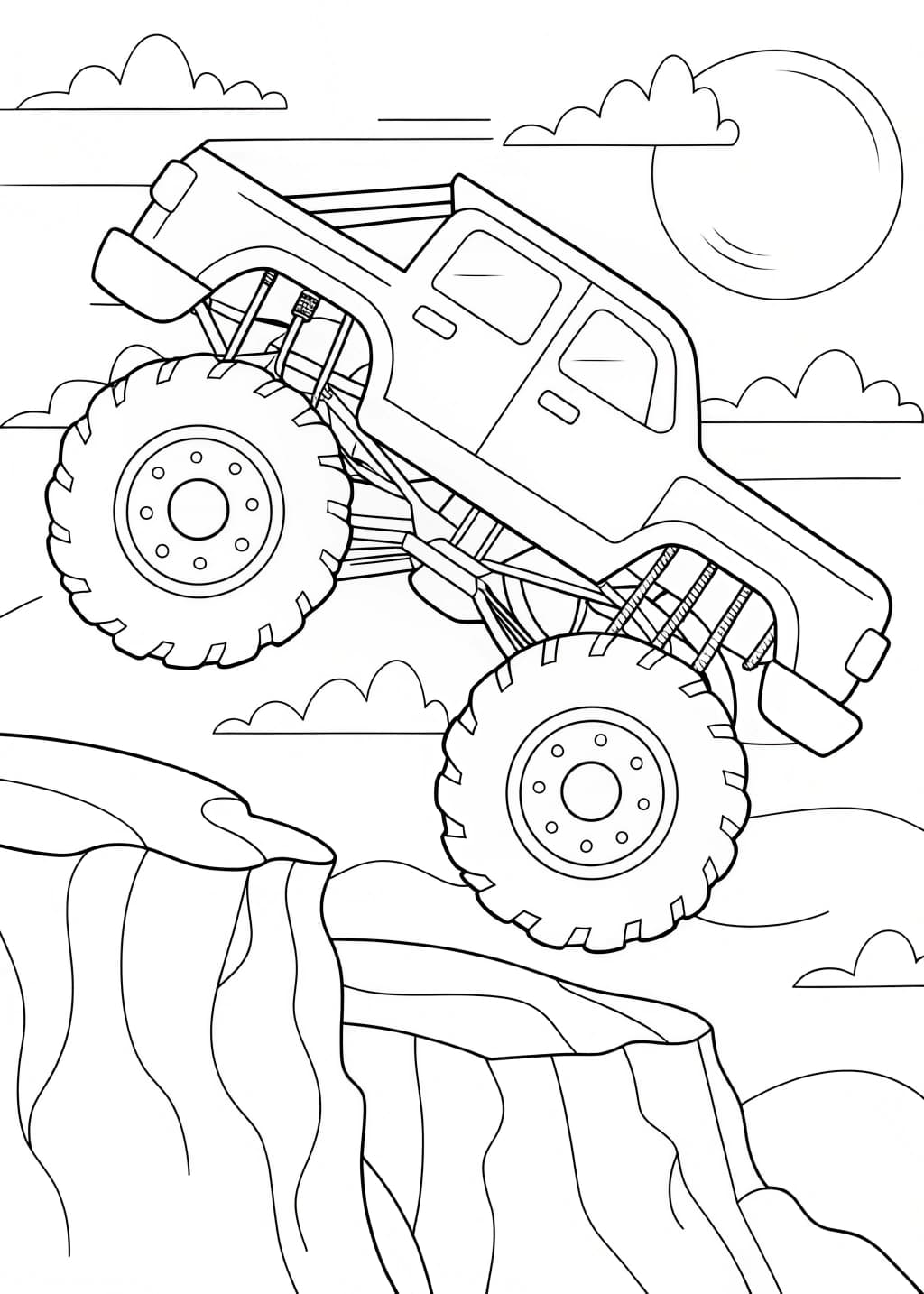 Monster Truck Jumping A Crater Coloring Page
