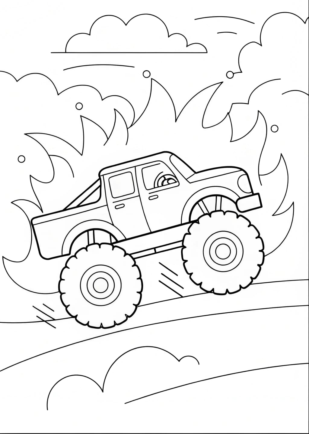 Monster Truck Racing An Explosion Coloring Page