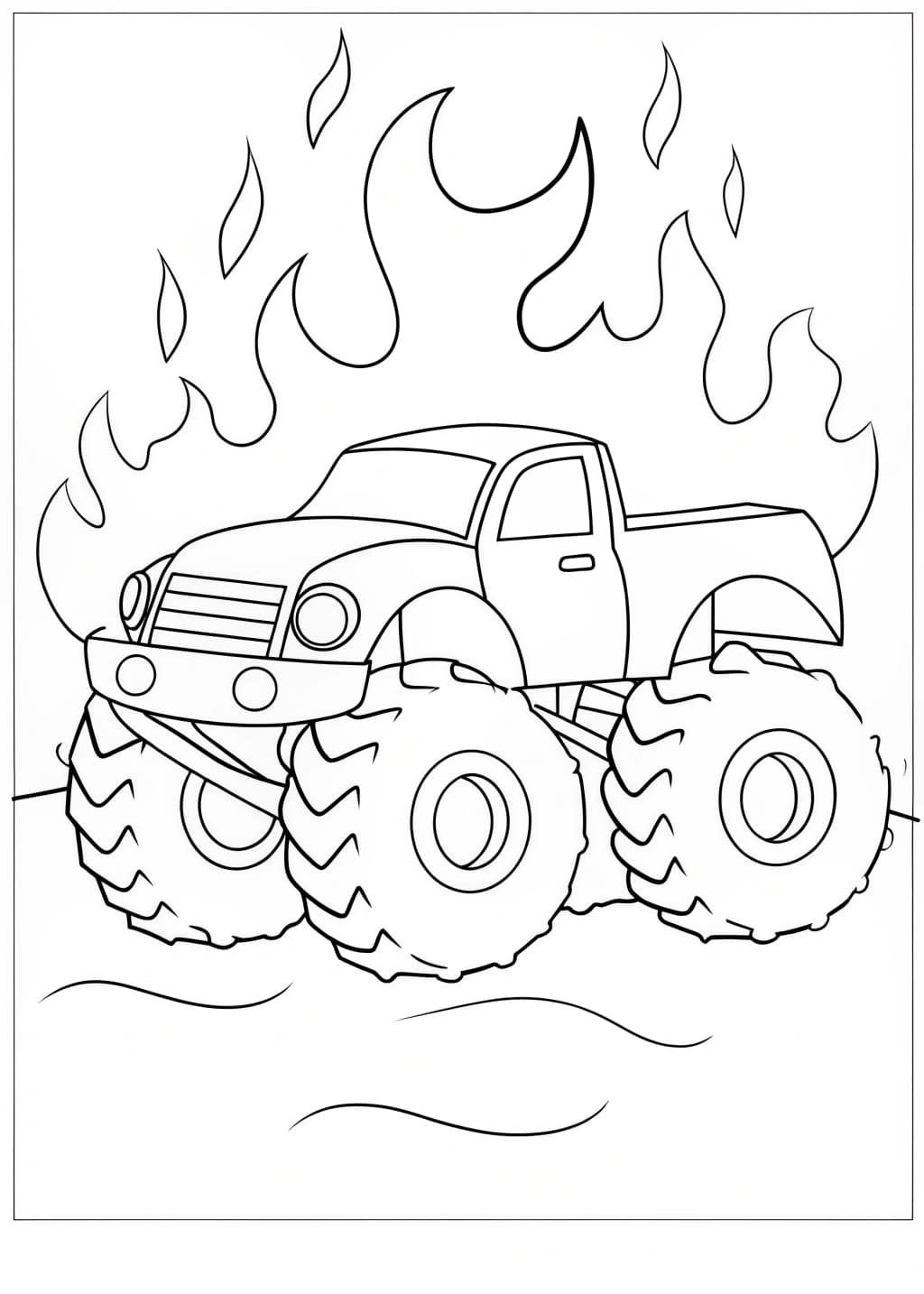 Monster Truck With Flames Coloring Page