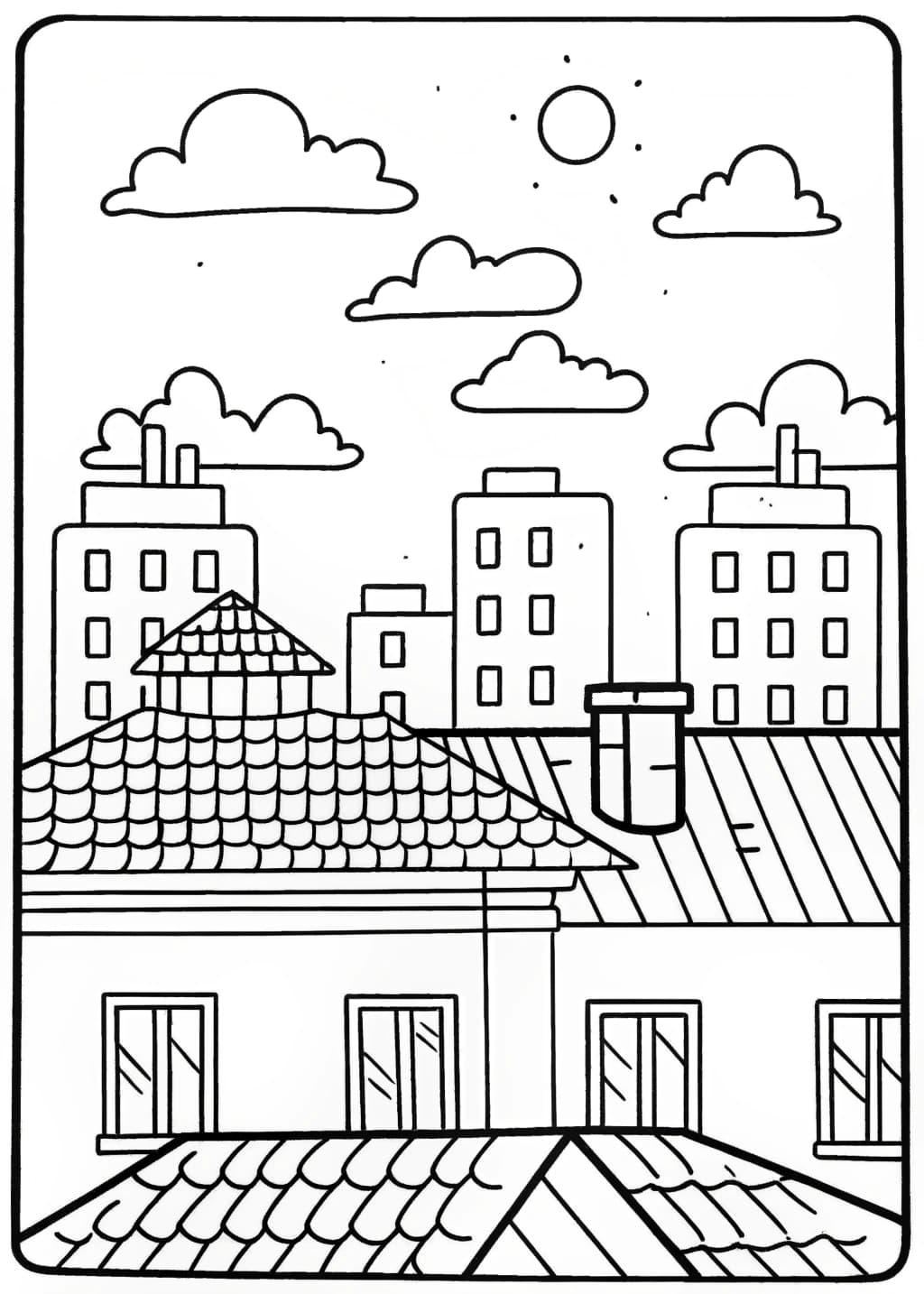 Pastel Cityscape At Dusk Coloring Page