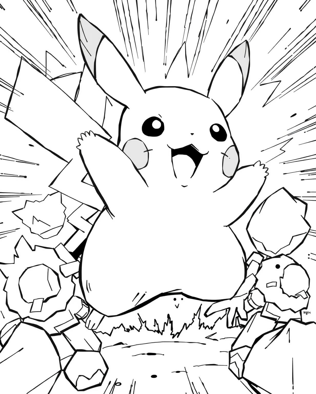 Pikachu in Battle Action Coloring Page