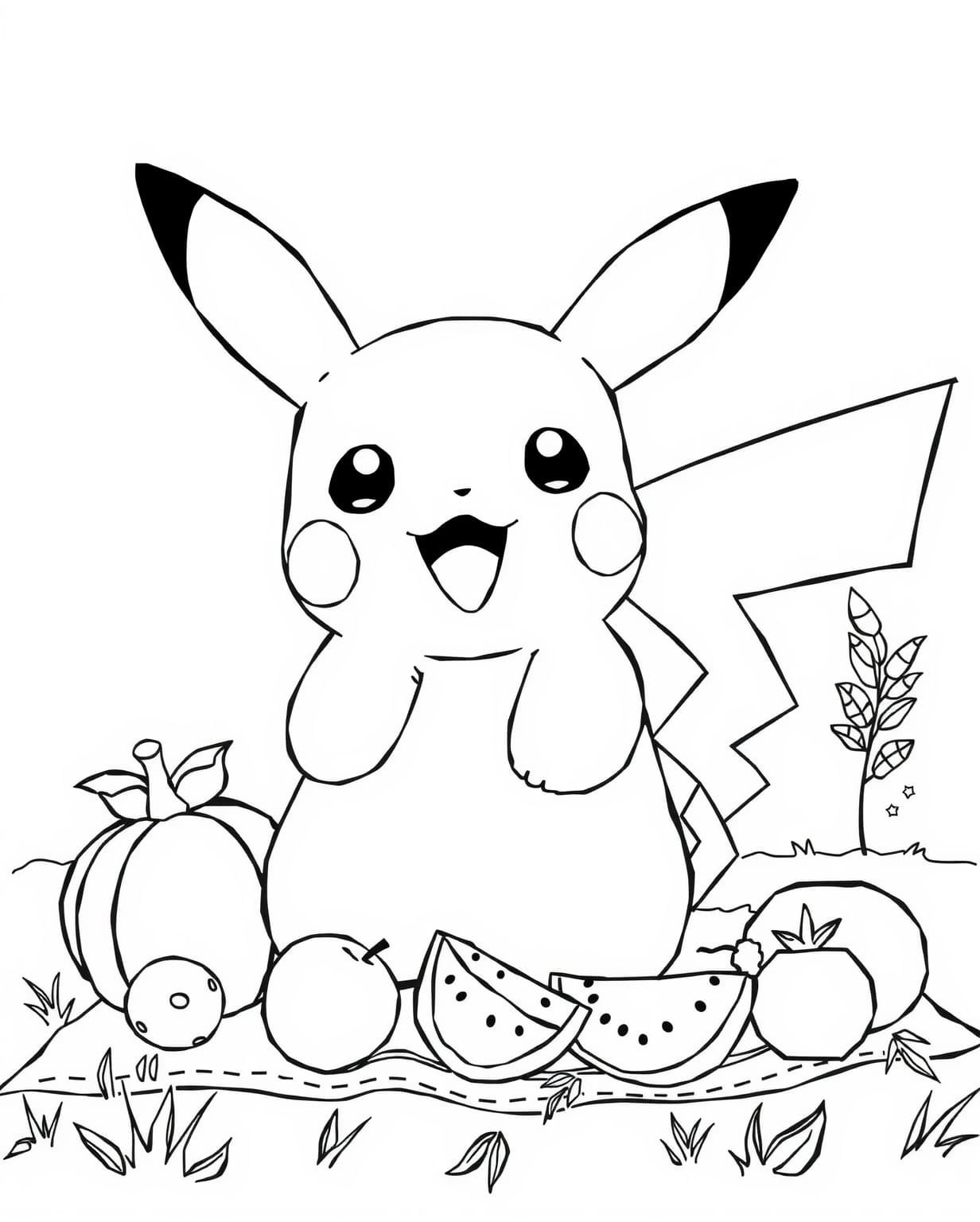 Pikachu's Picnic Adventure Coloring Page