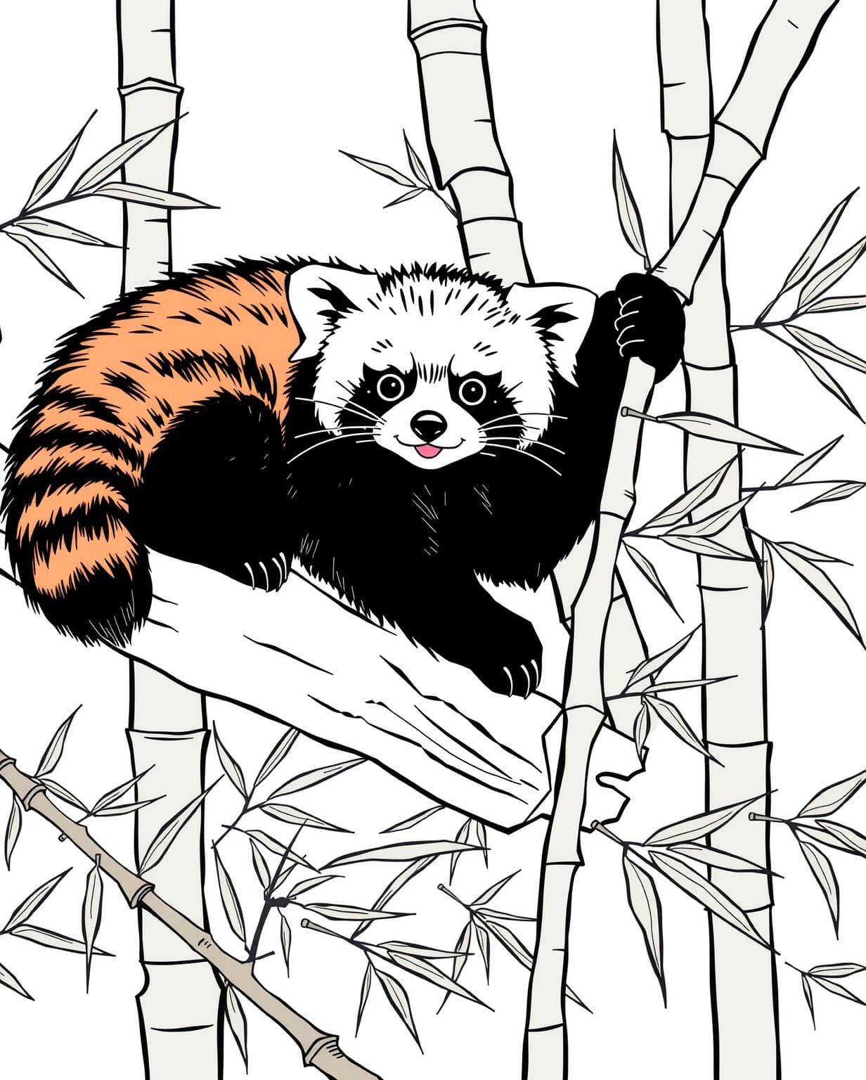 Playful Red Panda in Bamboo Forest Coloring Page