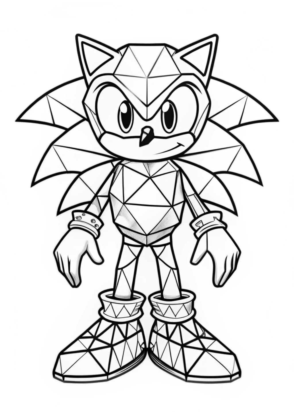 Polygonal Sonic Coloring Page With Detailed Shapes
