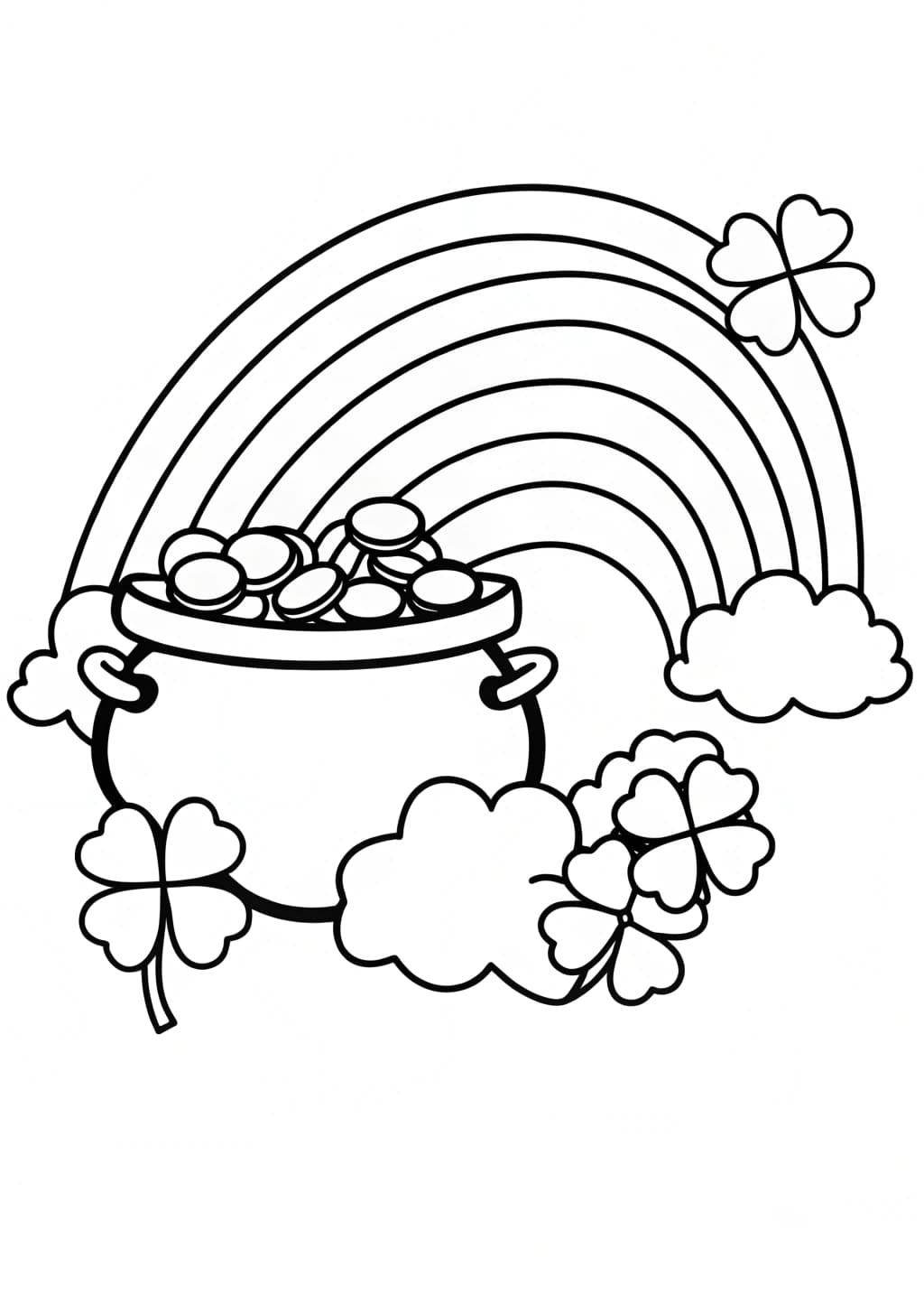 Pot Of Gold At The End Of The Rainbow Coloring Page