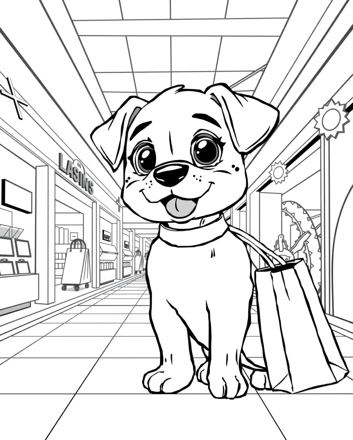 Puppy's Day Out Shopping Coloring Page