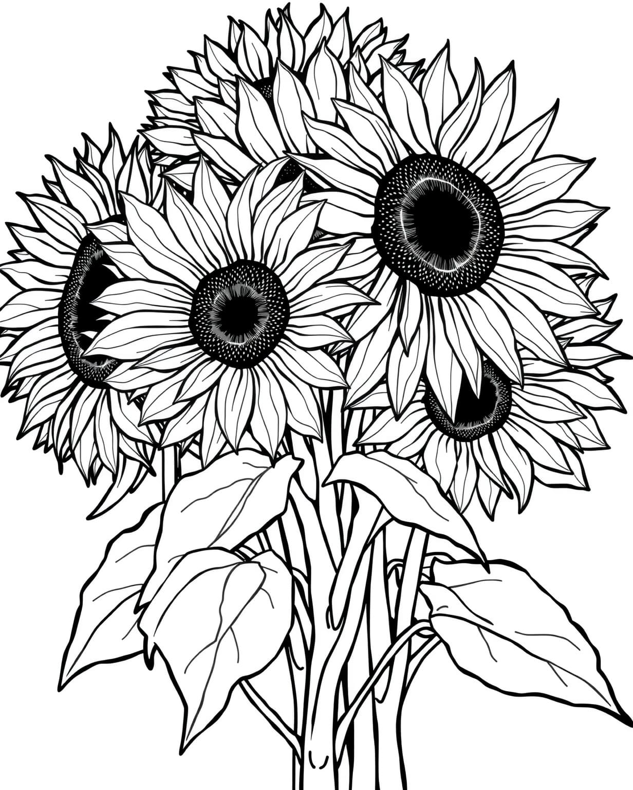 Radiant Sunflower Bouquet Coloring Page