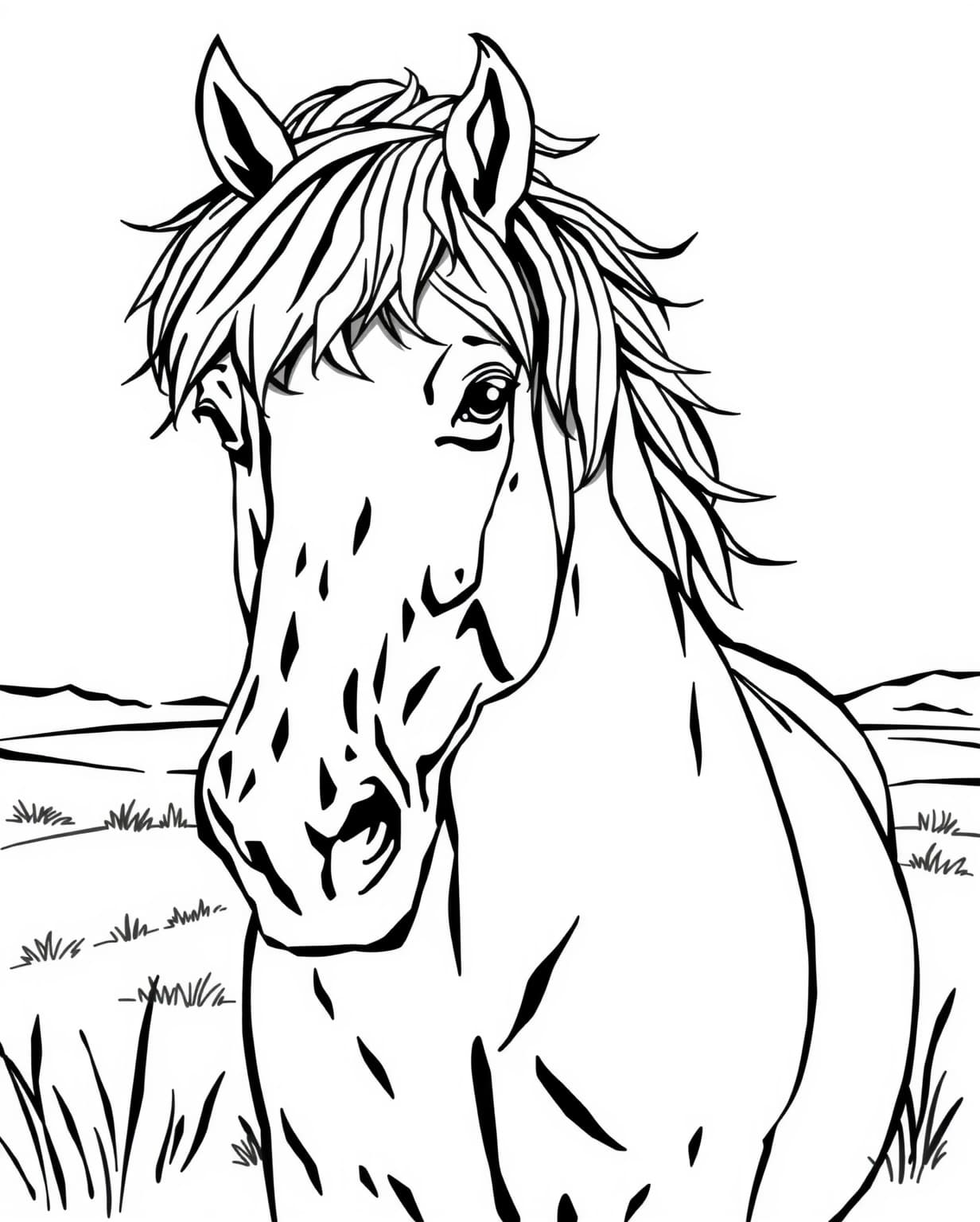 Realistic Detailed Horse Coloring Page