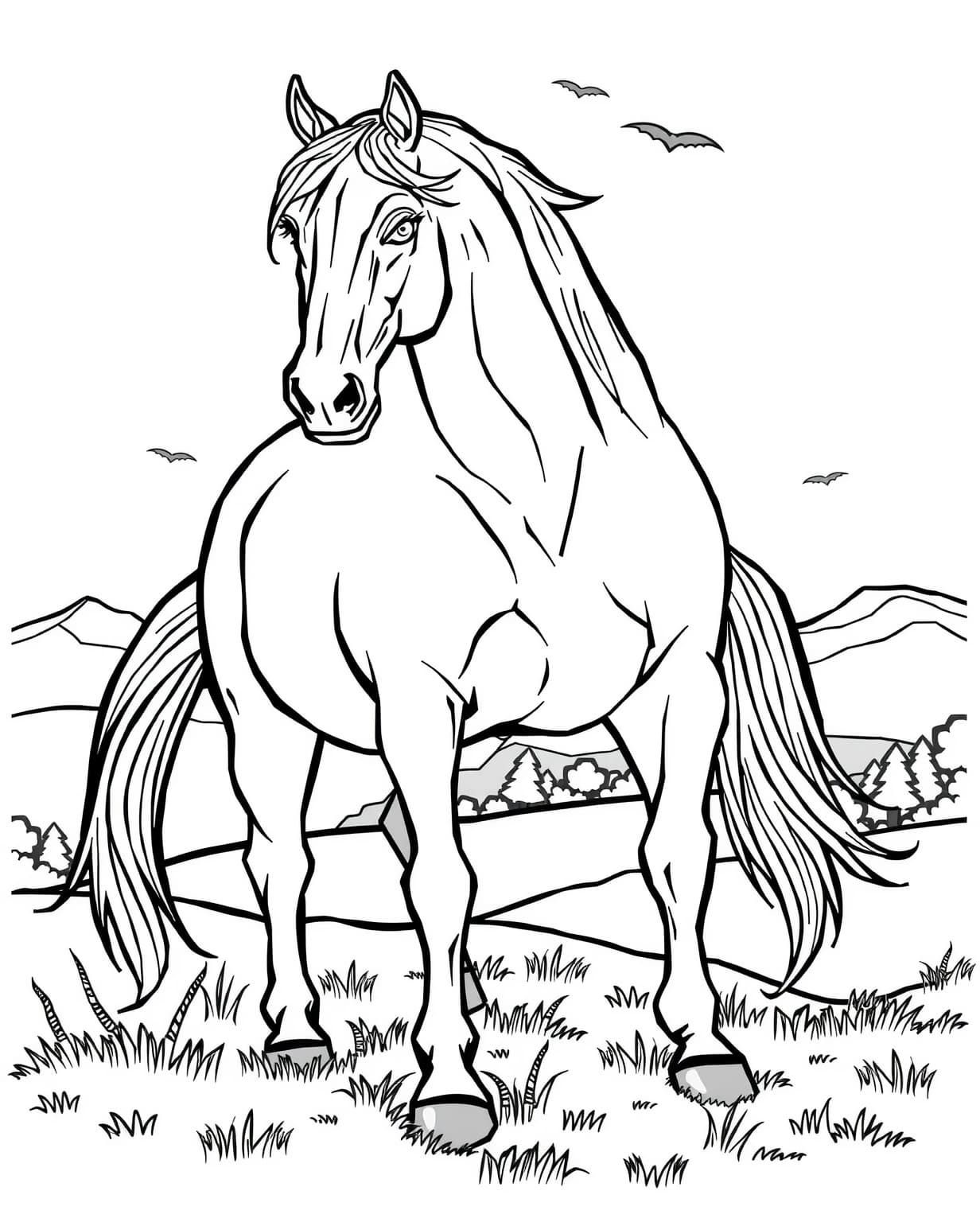 Realistic Horse Coloring Page For Adults