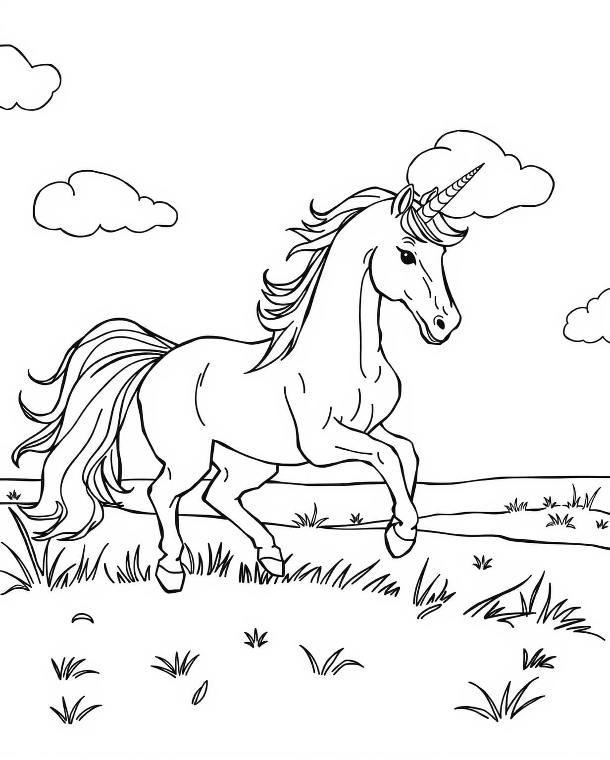 Realistic Looking Unicorn Galloping Coloring Page