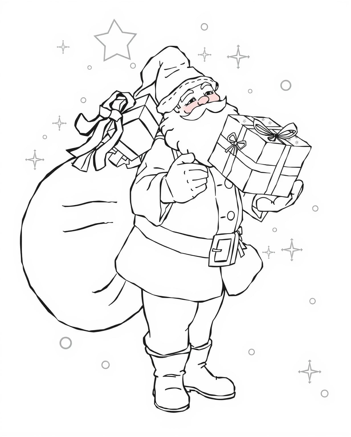 Santa Claus Holding Gifts Coloring Page