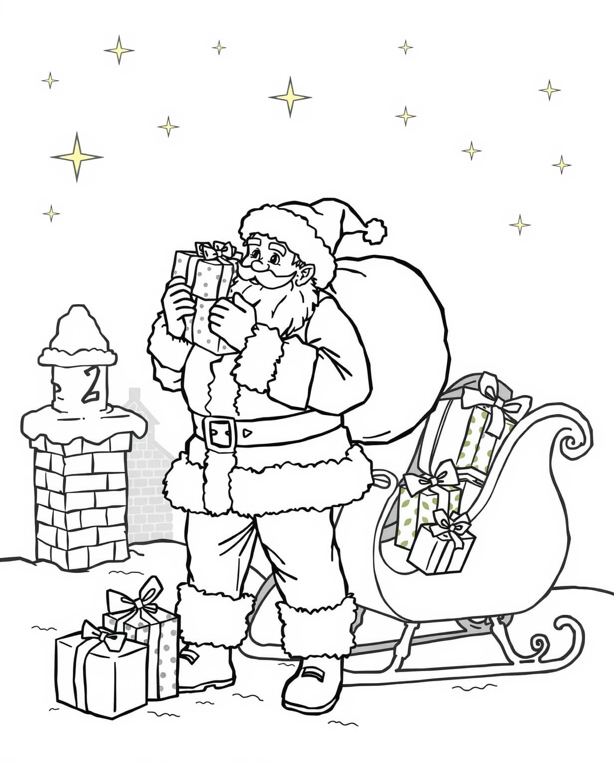 Santa Delivering Presents Coloring Page