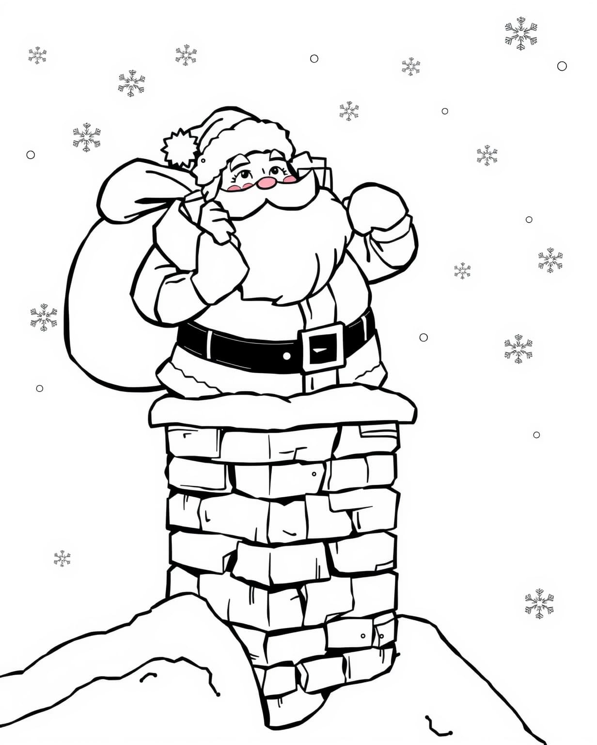 Santa Going Down a Chimney Coloring Page