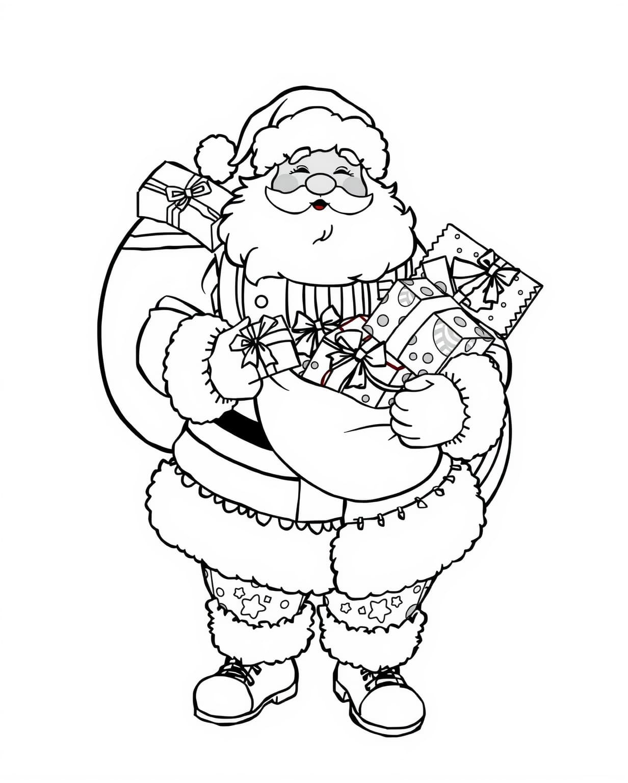Santa Holding Sack Of Presents Coloring Page