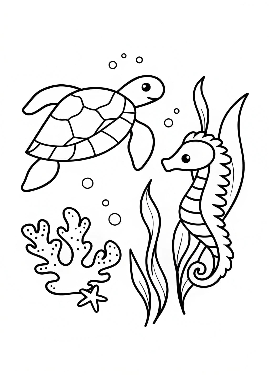 Sea Turtle With Sea Horse Coloring Page