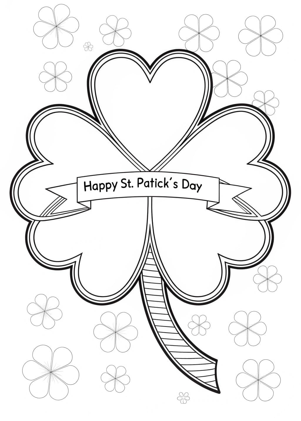 Shamrock With “Happy St. Patrick’s Day” Banner Coloring Page