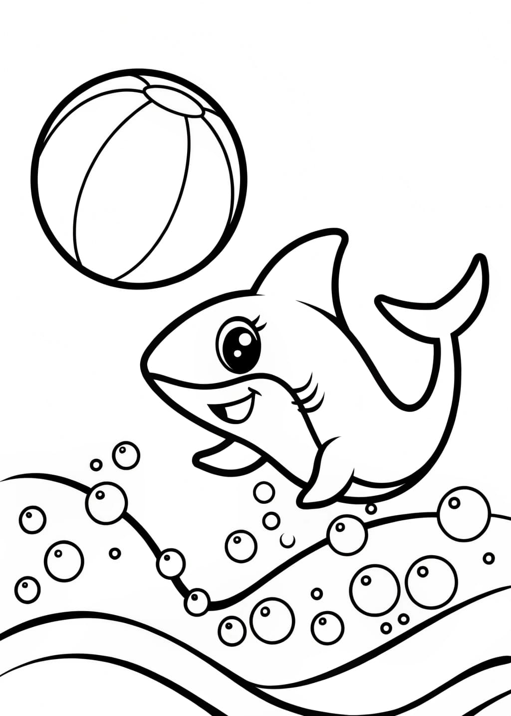 Shark Playing with a Beach Ball Coloring Page