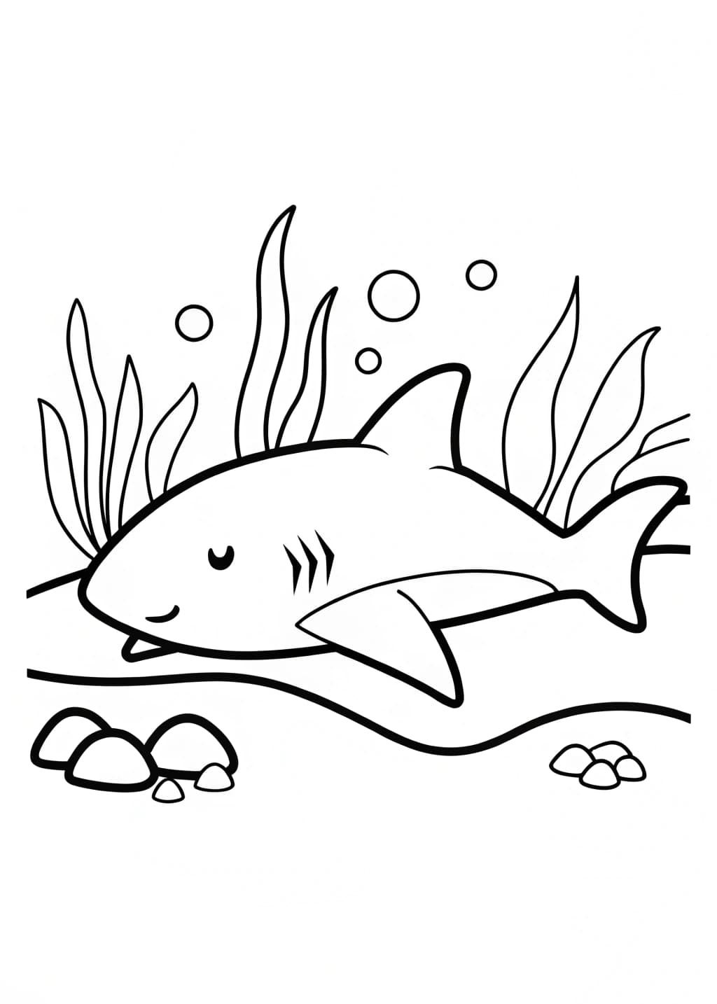 Shark Resting on the Ocean Floor Coloring Page