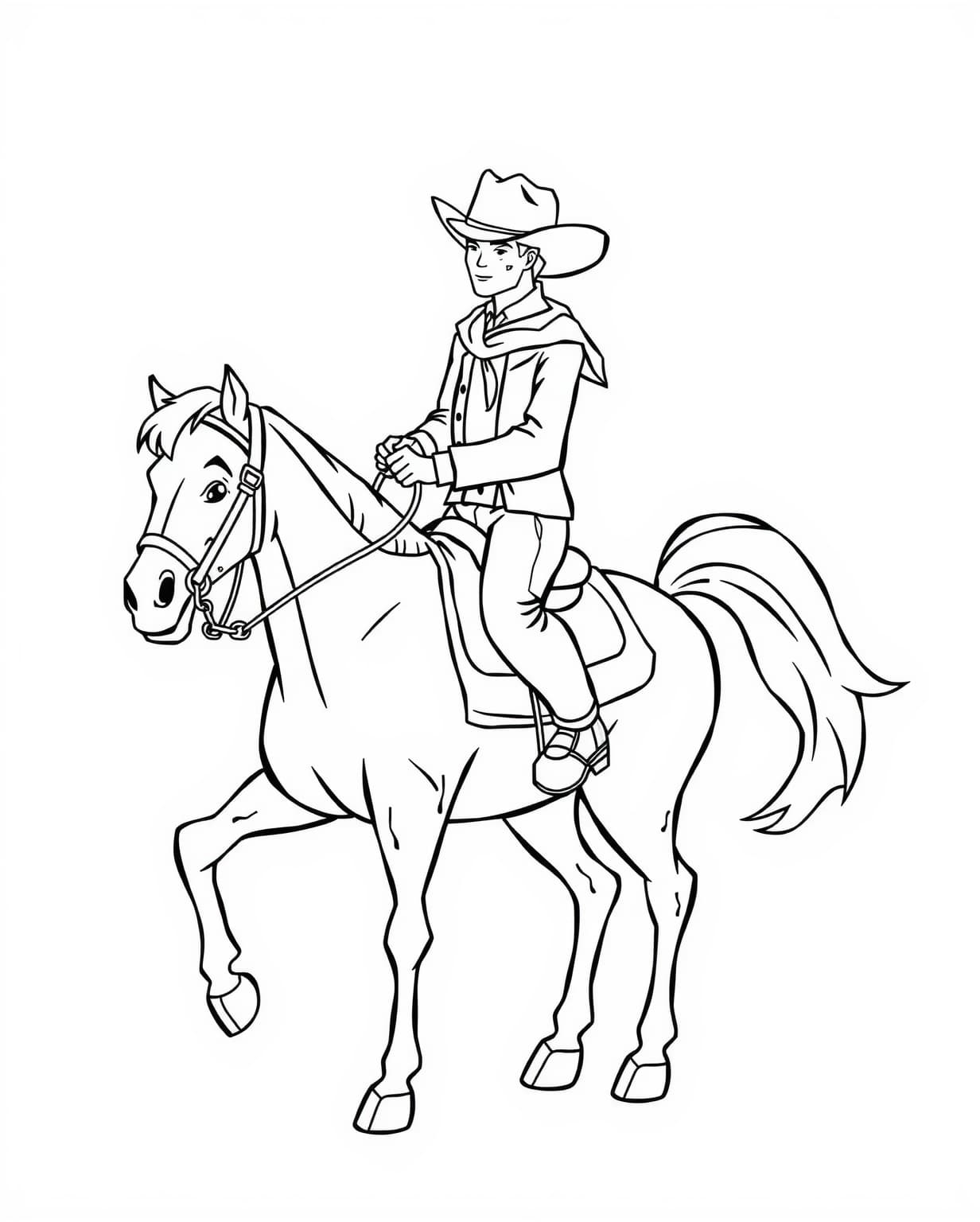 Simple Cowboy Riding Horse Coloring Page